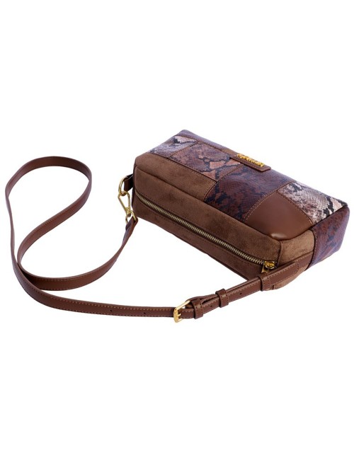 BOLSO BANDOLERA PATCHWORK MULTITEXTURA MARRÓN