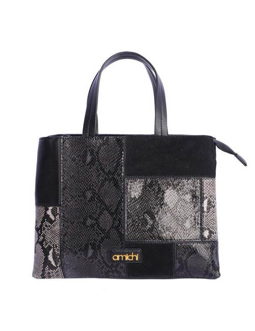 BOLSO DE MANO PATCHWORK MULTITEXTURA NEGRO
