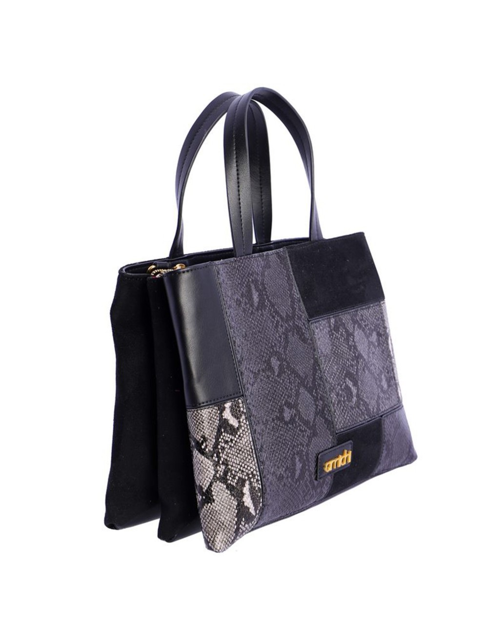 BOLSO DE MANO PATCHWORK MULTITEXTURA NEGRO