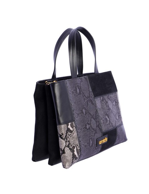 BOLSO DE MANO PATCHWORK MULTITEXTURA NEGRO