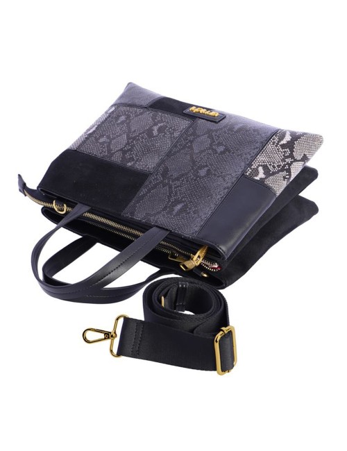 BOLSO DE MANO PATCHWORK MULTITEXTURA NEGRO