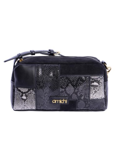 BOLSO BANDOLERA PATCHWORK MULTITEXTURA NEGRO