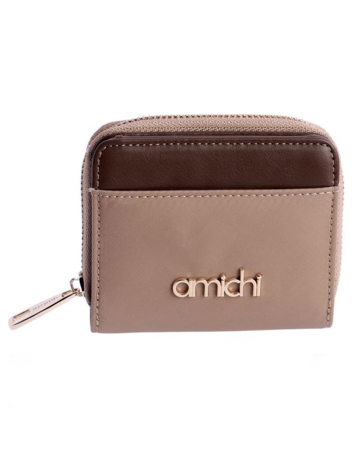 CARTERA PEQUEÑA COMBINADA BEIGE Y MARRÓN