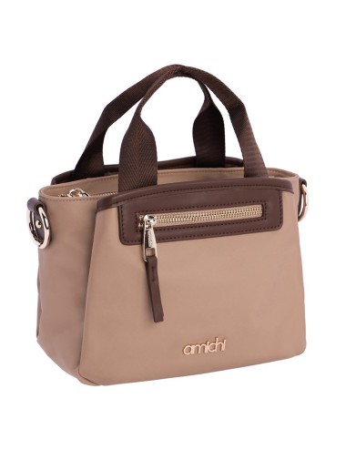MINI BOLSO COMBINADO NYLON CON POLIPIEL BEIGE Y MARRÓN