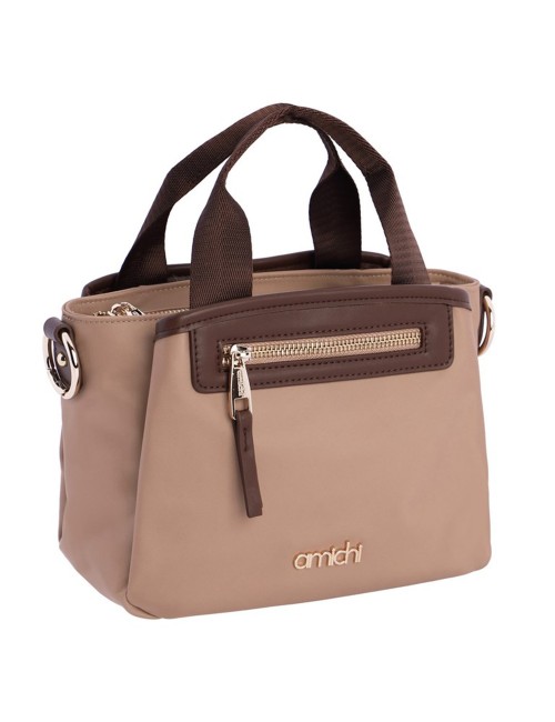 MINI BOLSO COMBINADO NYLON CON POLIPIEL BEIGE Y MARRÓN