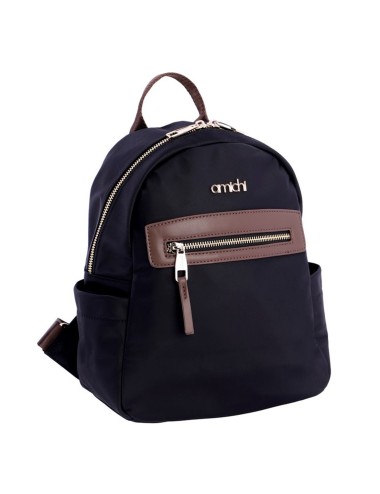 MOCHILA COMBINADA NYLON CON POLIPIEL AZUL MARINO Y  MARRÓN