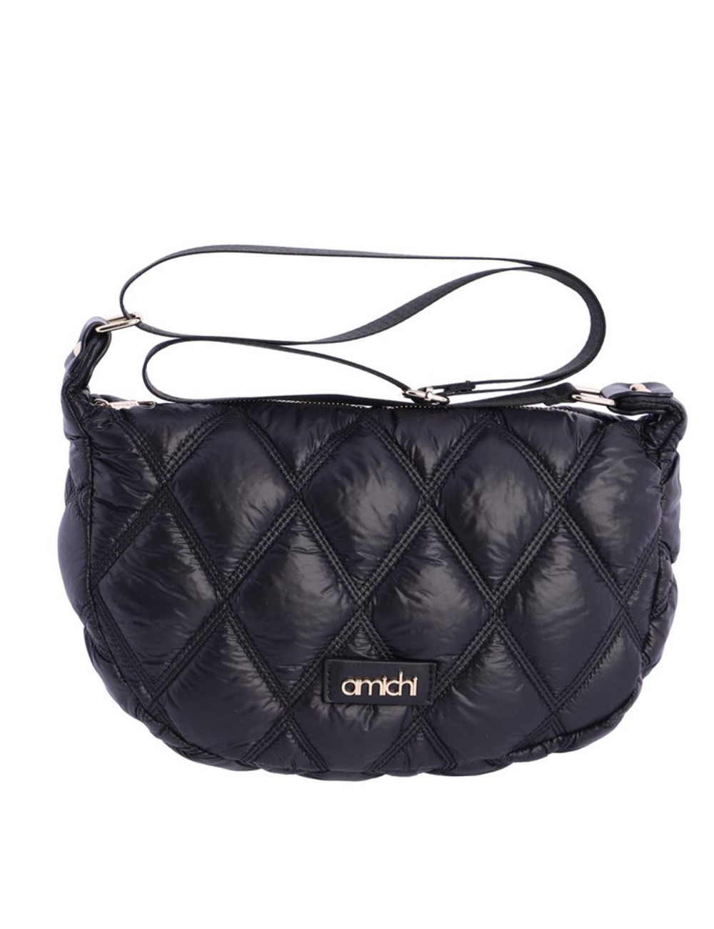 BOLSO BANDOLERA MEDIA LUNA ACOLCHADO NEGRO