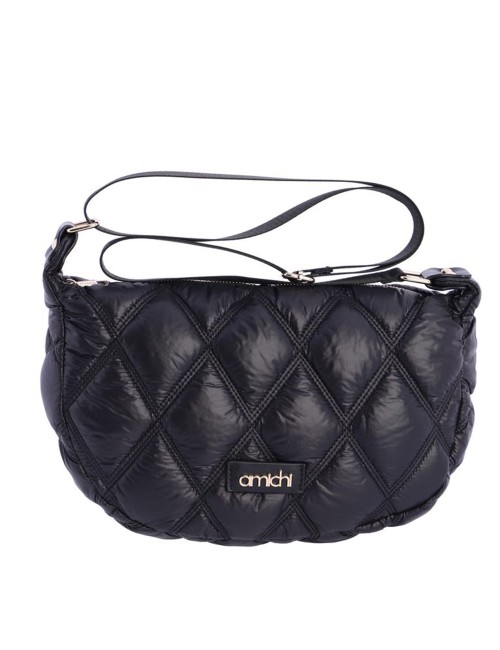 BOLSO BANDOLERA MEDIA LUNA ACOLCHADO NEGRO