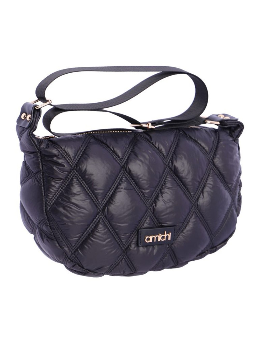 BOLSO BANDOLERA MEDIA LUNA ACOLCHADO NEGRO