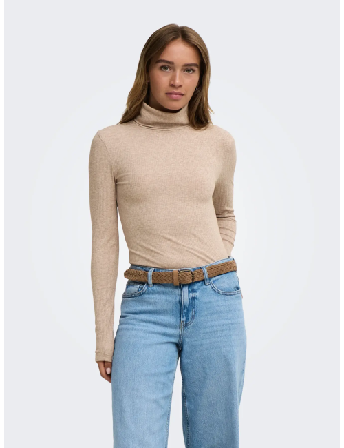 TOP PUNTO FINO CUELLO CISNE BEIGE