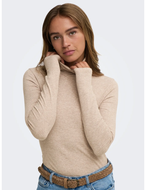 TOP PUNTO FINO CUELLO CISNE BEIGE