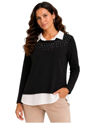 JERSEY FINO COMBINADO CON CAMISA TACHAS NEGRO