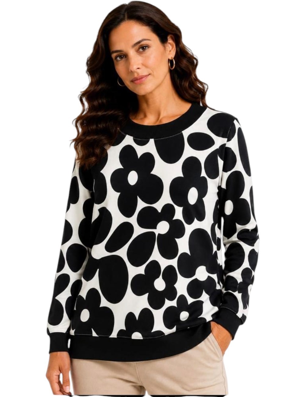 SUDADERA ESTAMPADO FLORES NEGRAS