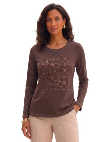CAMISETA FLORES LENTEJUELAS MARRÓN