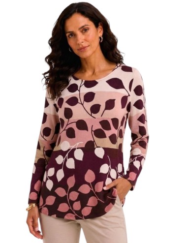 BLUSA ESTAMPADO HOJAS BURDEOS