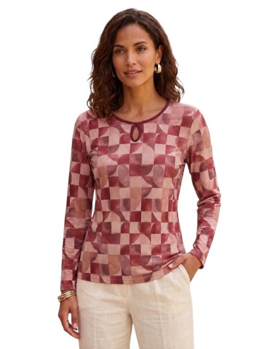 BLUSA ESTAMPADO LÁGRIMA CUADRADOS BURDEOS