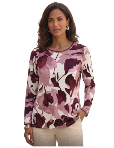 BLUSA ESTAMPADO HOJAS ABSTRACTAS BURDEOS