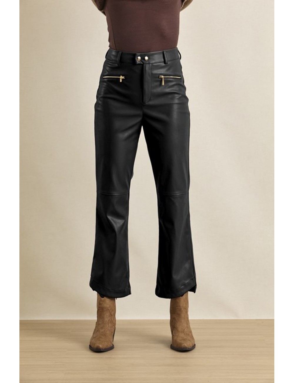 PANTALÓN TOBILLERO POLIPIEL CREMALLERAS NEGRO