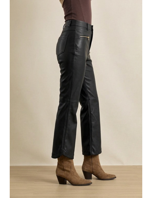 PANTALÓN TOBILLERO POLIPIEL CREMALLERAS NEGRO