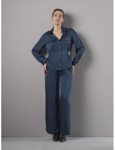 PANTALÓN PALAZZO FLUIDO SATINADO AZUL MARINO