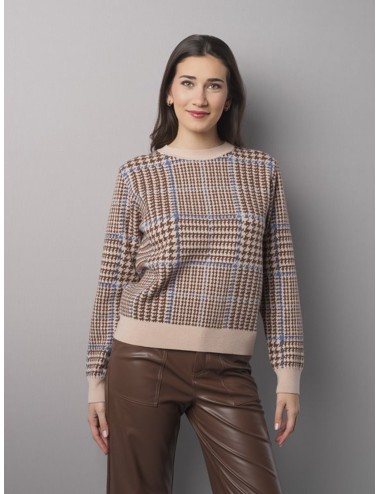 JERSEY DE PUNTO JACQUARD CON ESTAMPADO PATA DE GALLO Y CUADROS BEIGE