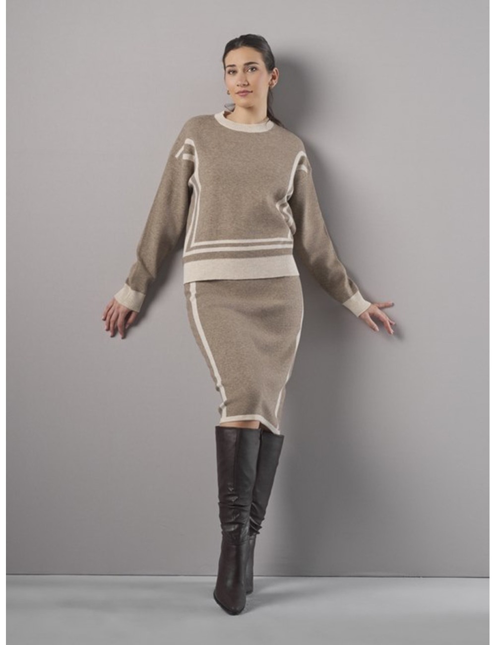 JERSEY DE PUNTO CON FRANJAS CONTRASTE TAUPÉ