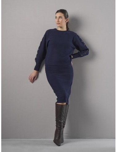 FALDA MIDI TUBO DE PUNTO AZUL MARINO