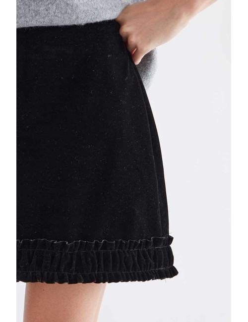 FALDA CORTA TERCIOPELO NEGRO CON VOLANTE ELÁSTICO