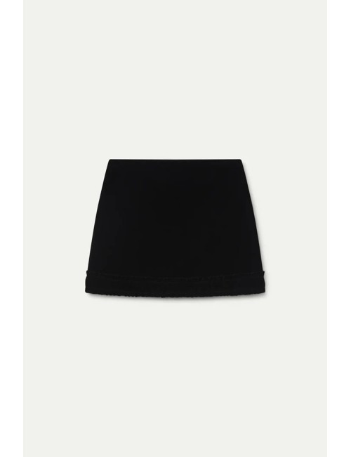 FALDA CORTA TERCIOPELO NEGRO CON VOLANTE ELÁSTICO