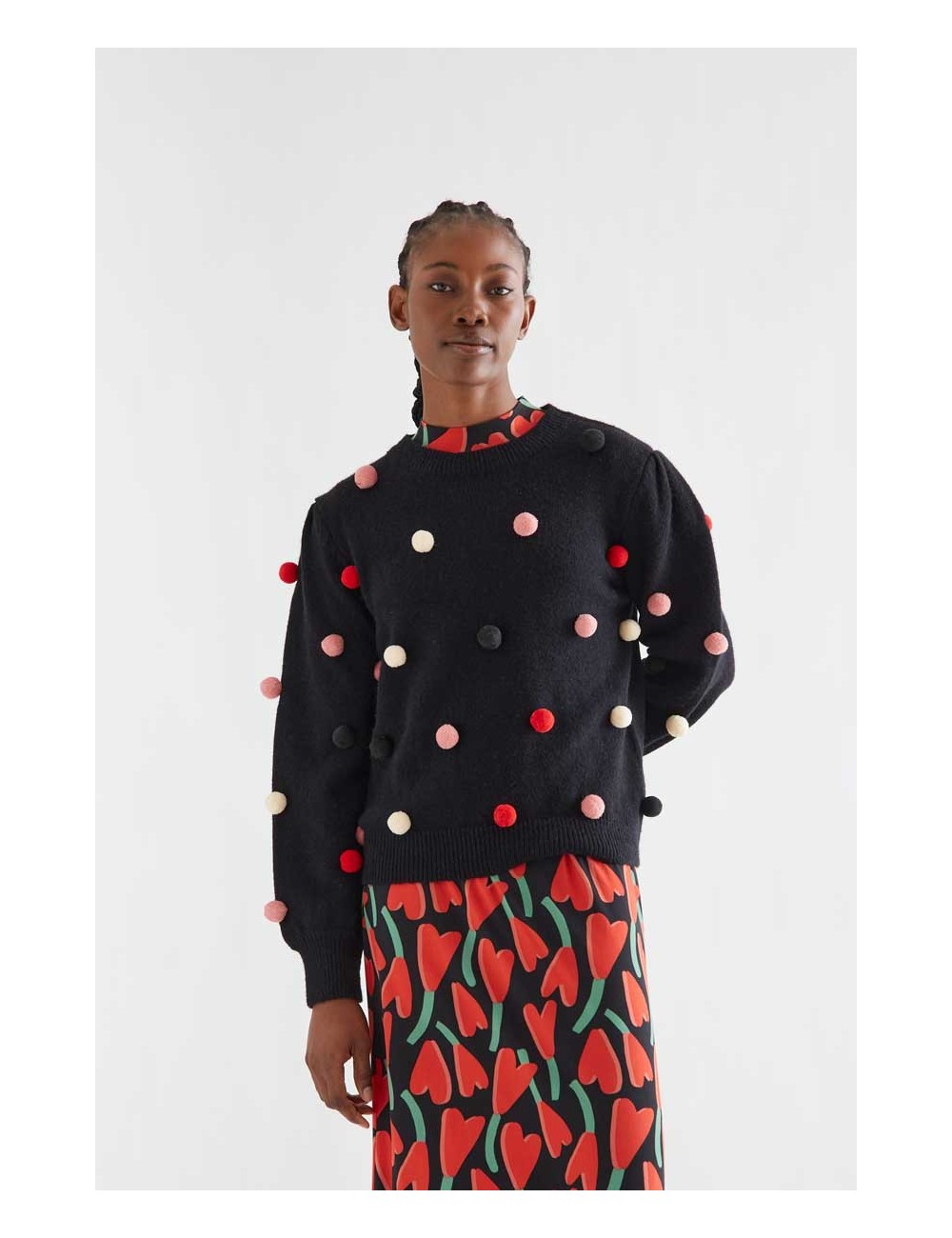 JERSEY PUNTO NEGRO CON POMPONES MULTICOLOR