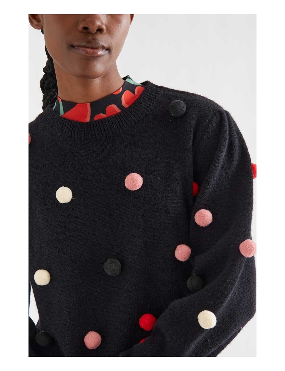 JERSEY PUNTO NEGRO CON POMPONES MULTICOLOR