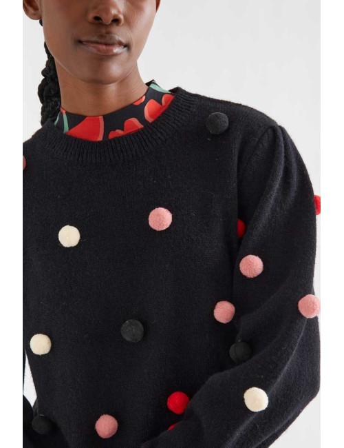JERSEY PUNTO NEGRO CON POMPONES MULTICOLOR