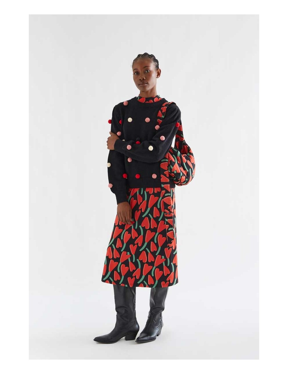 JERSEY PUNTO NEGRO CON POMPONES MULTICOLOR