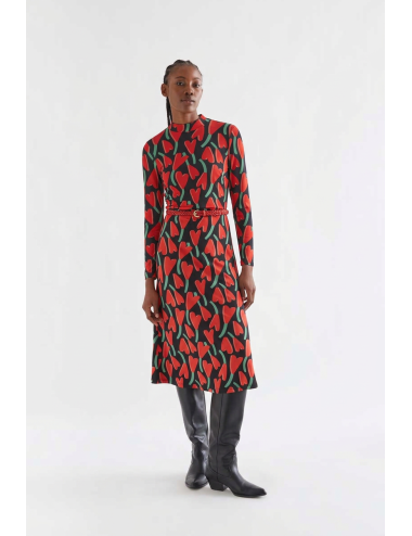 VESTIDO MIDI DE MANGA LARGA CON ESTAMPADO CICLAMEN