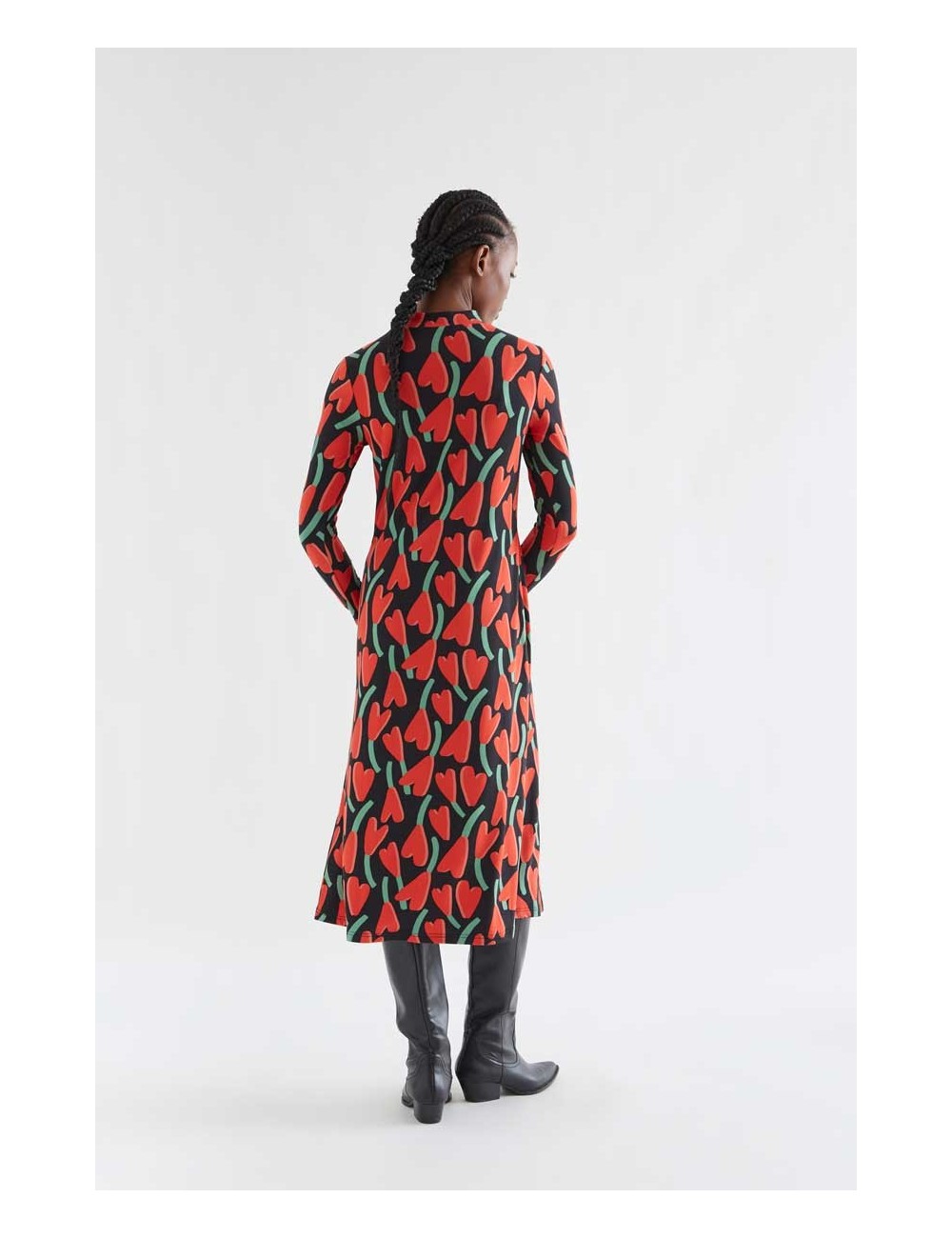 VESTIDO MIDI DE MANGA LARGA CON ESTAMPADO CICLAMEN