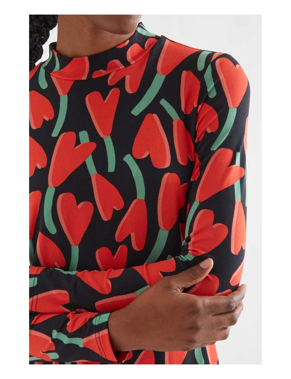 VESTIDO MIDI DE MANGA LARGA CON ESTAMPADO CICLAMEN