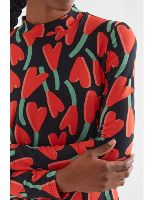 VESTIDO MIDI DE MANGA LARGA CON ESTAMPADO CICLAMEN