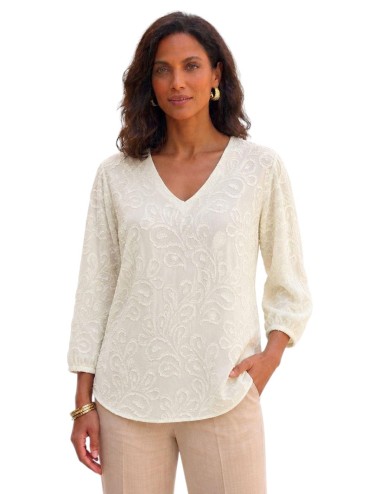 BLUSA ESCOTE PICO BORDADOS BEIGE