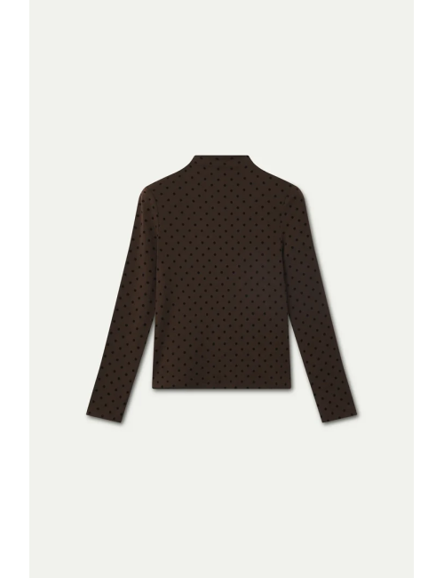 CAMISETA BÁSICA MARRÓN CON MINI LUNARES NEGROS