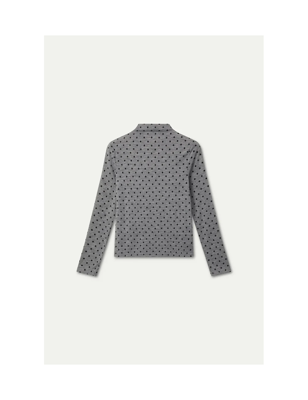 CAMISETA BÁSICAS GRIS JASPEADO CON MINI LUNARES NEGROS