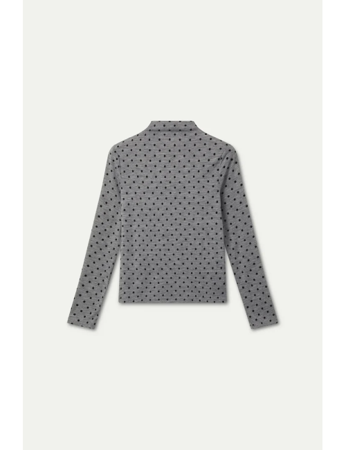 CAMISETA BÁSICAS GRIS JASPEADO CON MINI LUNARES NEGROS